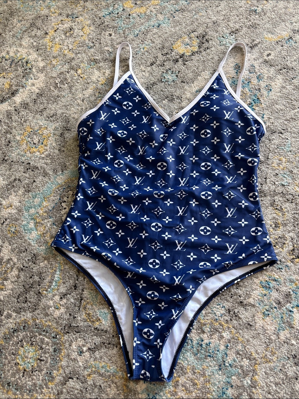 Navy and White One-Piece Swimsuit